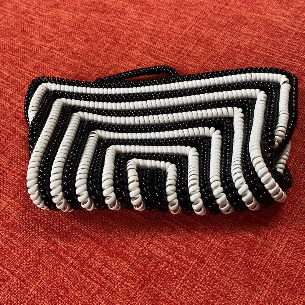 VTG 40’s Black White Stripes Telephone Cord Wire Clutch Bag Purse